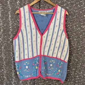 Vintage Jantzen Knit Sweater Vest Colorful Embroidered Cottagecore Women's 1X